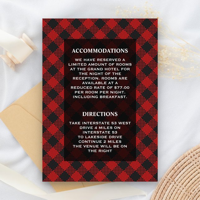 Carte D'accompagnement Détails de mariage moderne à carreaux rouges de bu (Créateur téléchargé)
