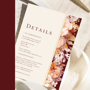 Carte D'accompagnement Détails de mariage moderne burgundy florale automn