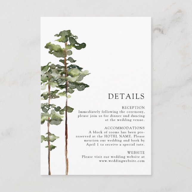 Carte D'accompagnement Détails de mariage moderne en forêt (Devant)
