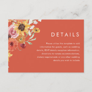 Carte D'accompagnement Détails de mariage moderne floral d'été audacieux