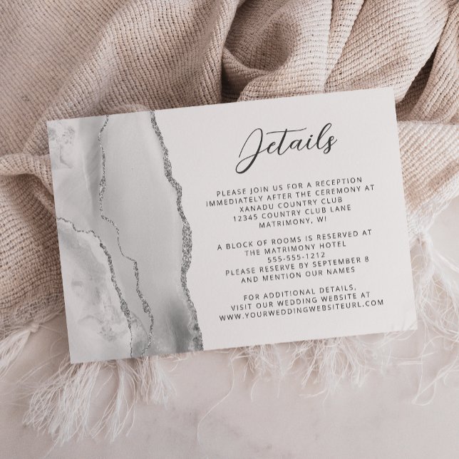 Carte D'accompagnement Détails de mariage moderne gris agate argenté écri (Créateur téléchargé)