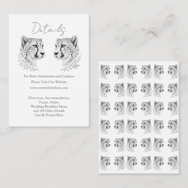 Carte D'accompagnement Détails de mariage moderne guépard Design élégant (Devant / Derrière)