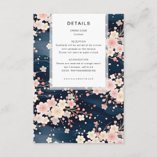 Carte D'accompagnement Détails de mariage moderne Navy Waves Sakura Bloss