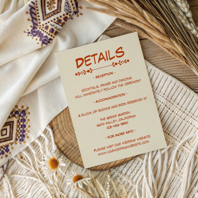 Carte D'accompagnement Détails de mariage moderne orange brûlé (Créateur téléchargé)