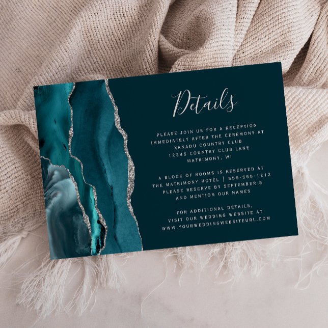 Carte D'accompagnement Détails de mariage moderne sarcelle foncé argent a (Créateur téléchargé)