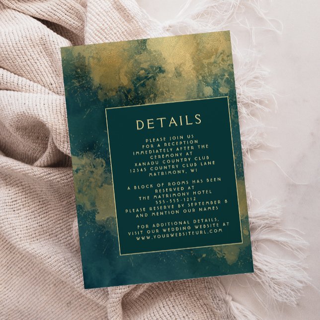 Carte D'accompagnement Détails de mariage modernes abstraits sarcelle or (Créateur téléchargé)