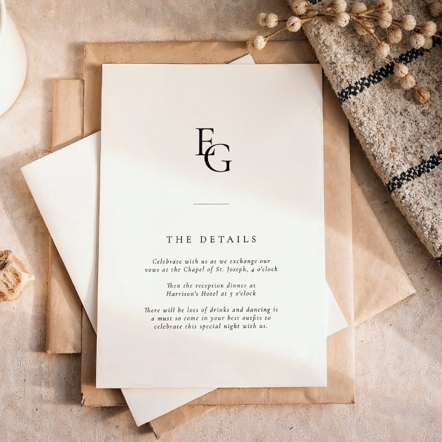 Carte D'accompagnement Détails de mariage modernes avec monogramme chic (Créateur téléchargé)