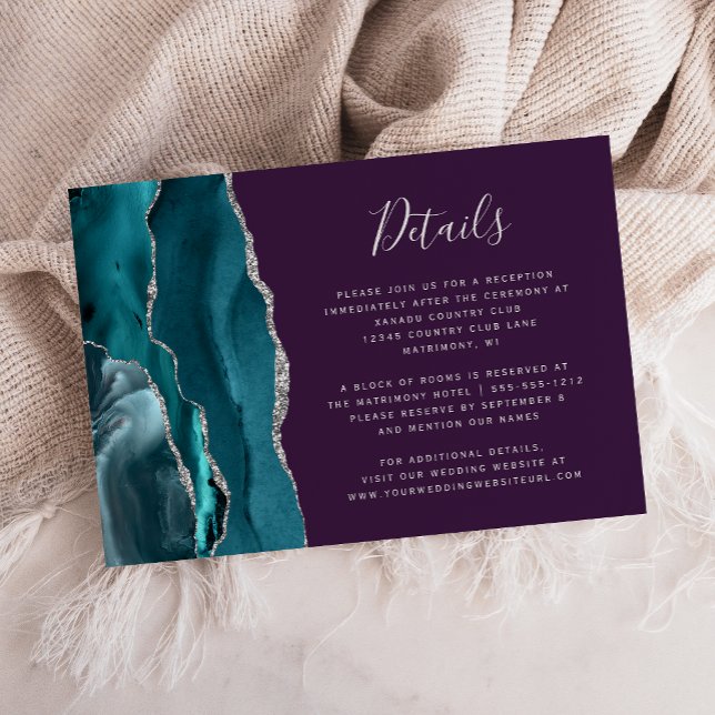 Carte D'accompagnement Détails de mariage modernes sarcelle argent agate  (Créateur téléchargé)