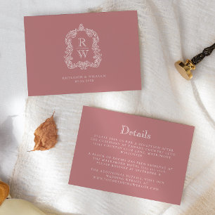 Carte D'accompagnement Détails de mariage Monogram Crest Rose Poussiéreux
