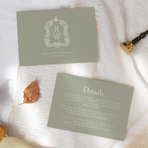 Carte D'accompagnement Détails de mariage Monogramme Crête Vert Sauge