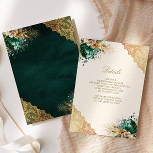 Carte D'accompagnement Détails de mariage musulman en dentelle dorée flor