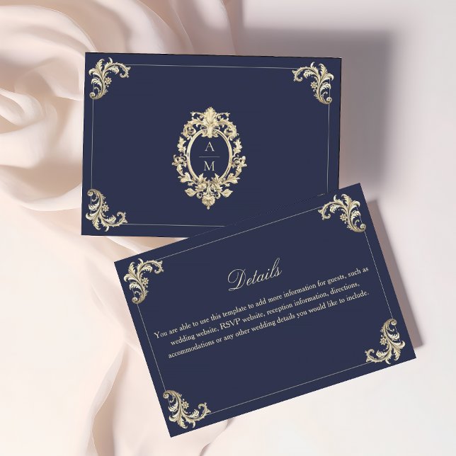 Carte D'accompagnement Détails de mariage Navy Gold Baroque (Créateur téléchargé)