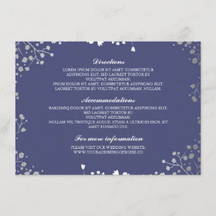 Carte D'accompagnement Détails de mariage Navy Silver Baby's Breath