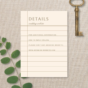 Carte D'accompagnement Détails de mariage neutres de la bibliothèque vint