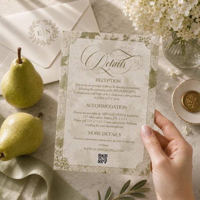 Carte D'accompagnement Détails de mariage neutres vert olive (Créateur téléchargé)