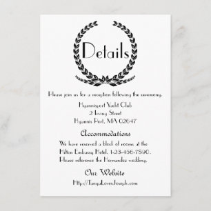 Carte D'accompagnement Détails de mariage noir Couronne de feuilles de la
