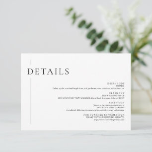 Carte D'accompagnement Détails de mariage noir et blanc minimaliste éléga