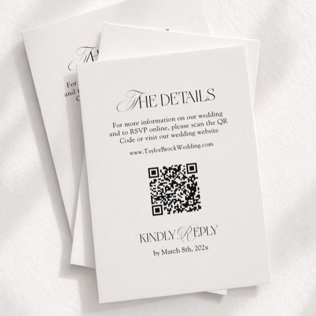 Carte D'accompagnement Détails de mariage Noir et Blanc Qr Code (Créateur téléchargé)