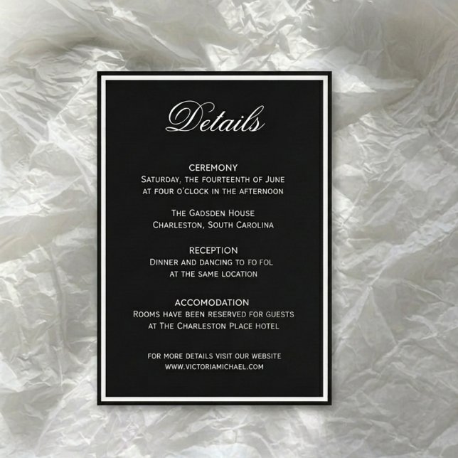 Carte D'accompagnement Détails de mariage noir Luxe discret (Créateur téléchargé)