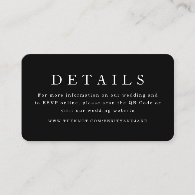 Carte D'accompagnement Détails de mariage noir moderne Code Qr (Devant)