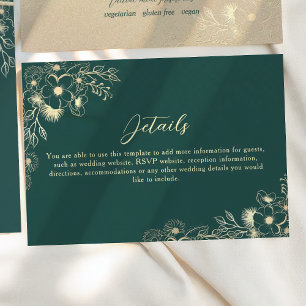 Carte D'accompagnement Détails de mariage or et vert émeraude