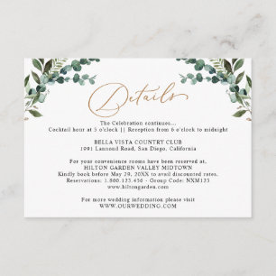 Carte D'accompagnement Détails de mariage or Rustique Eucalyptus Verdure