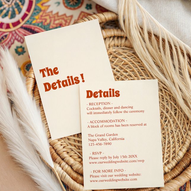 Carte D'accompagnement Détails de mariage orange brûlé rétro (Créateur téléchargé)