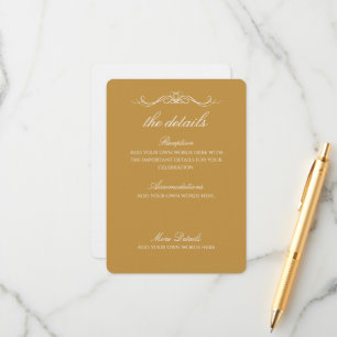Carte D'accompagnement Détails de mariage personnalisés élégants or et bl