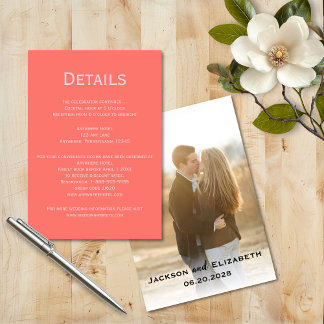 Carte D'accompagnement Détails de mariage photo corail et rose Simple Mod