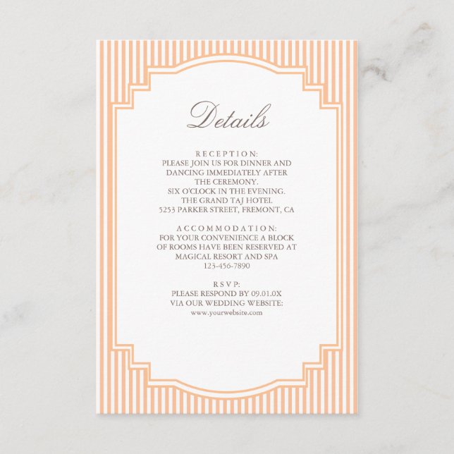 Carte D'accompagnement Détails de mariage rayés orange classiques (Devant)