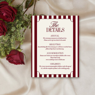 Carte D'accompagnement Détails de mariage rayure prépa Crème Bourgogne