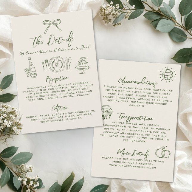 Carte D'accompagnement Détails de mariage rétro dessinés à la main (Hand Drawn Retro Wedding Details Enclosure Card)