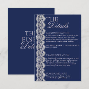 Carte D'accompagnement Détails de mariage rétro en dentelle bleu marine v