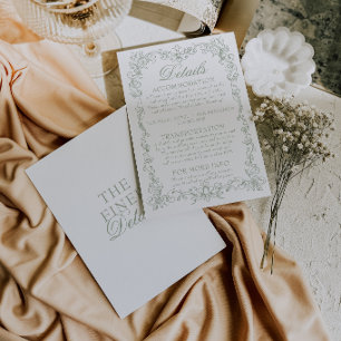 Carte D'accompagnement Détails de mariage rétro vert sauge vintage