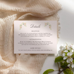 Carte D'accompagnement Détails de mariage rococo floraux à l'aquarelle él