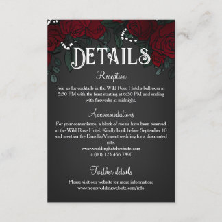 Carte D'accompagnement Détails de mariage Romance Sombre Roses Rouges