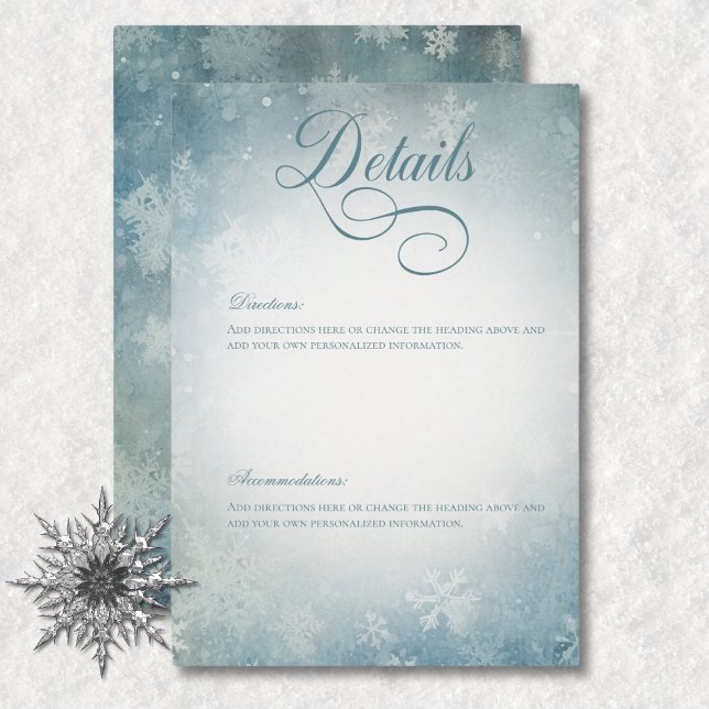 Carte D'accompagnement Détails de mariage romantique bleu et blanc sous l (Romantic Falling Snow Blue & White Wedding Details Enclosure Card)