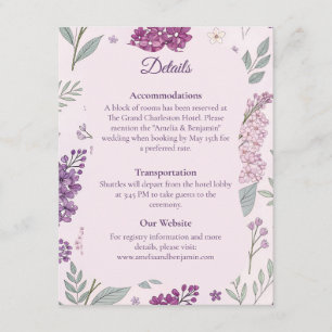 Carte D'accompagnement Détails de mariage romantique dans un jardin de li
