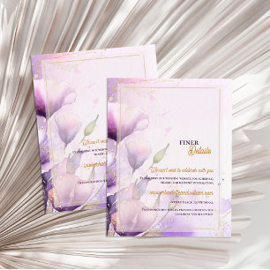 Carte D'accompagnement Détails de Mariage Romantique Lavande Floral Or