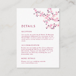Carte D'accompagnement Détails de mariage rose blanc Floraison de cerisie
