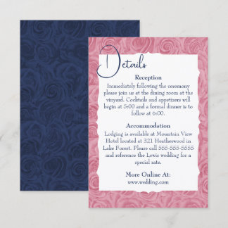Carte D'accompagnement Détails de mariage rose et bleu inclus