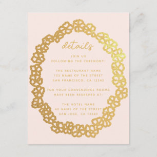 Carte D'accompagnement Détails de mariage rose floral rose Faux Couronne 