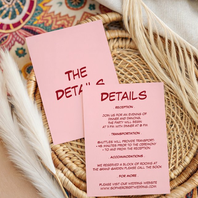 Carte D'accompagnement Détails de mariage rose moderne (Créateur téléchargé)