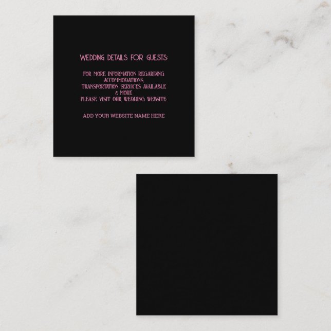 Carte D'accompagnement Détails de mariage rose pâle et noir pour invités  (Devant / Derrière)