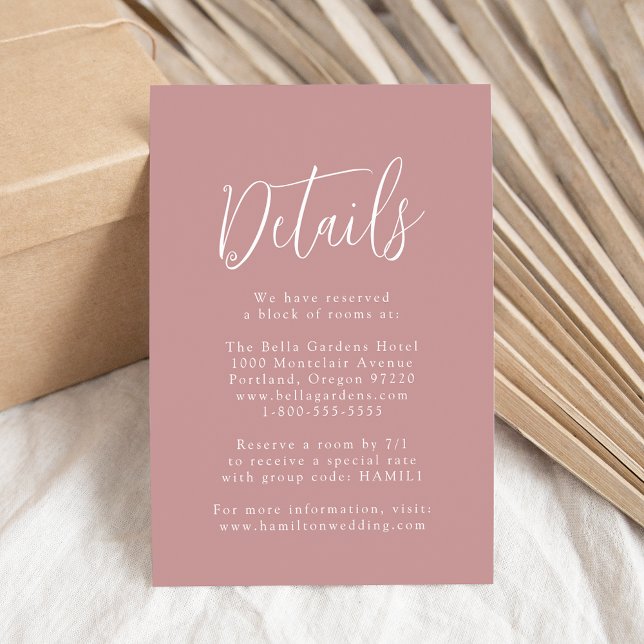 Carte D'accompagnement Détails de mariage Rose Poussiéreuse de Script Sim (Créateur téléchargé)