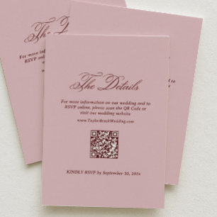 Carte D'accompagnement Détails de mariage Rose Poussiéreux et Bourgogne C