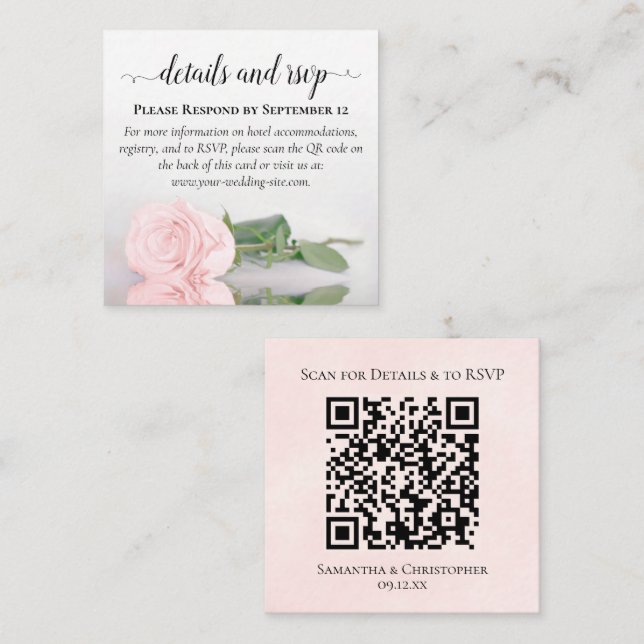 Carte D'accompagnement Détails de mariage Rose rose fuchsia & Code QR de  (Devant / Derrière)