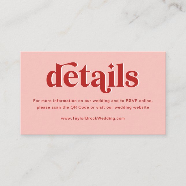 Carte D'accompagnement Détails de mariage rouge et rose (Devant)