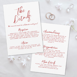 Carte D'accompagnement Détails de mariage rouges fantaisistes écrits à la