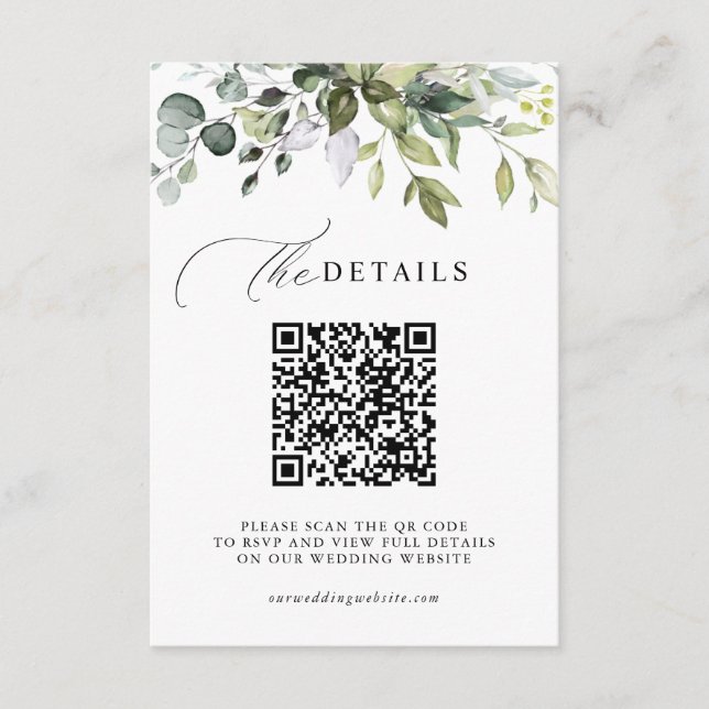 Carte D'accompagnement Détails de mariage RSVP Code QR Feuillage d'Eucaly (Devant)
